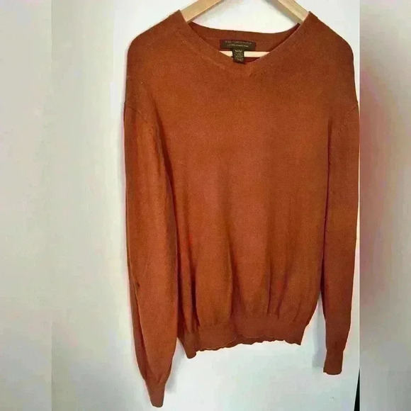 Sebastian Cooper Men’s Rustic Orange Cotton Cashmere  Timeless Sweater Medium - Picture 4 of 13